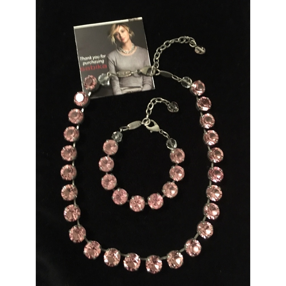Sabika pink crystal matching necklace and bracelet